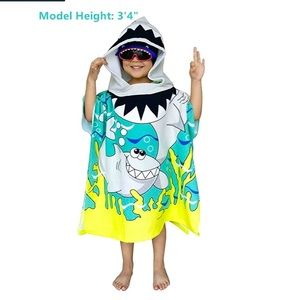 Athaelay Kids lightweight swim poncho hooded coverup, pool, bath towel shark